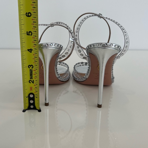 AQUAZZURA SILVER PVC LEATHER CRYSTAL SANDALS SIZE IT 38 / US 8 NEW IN BOX! - Picture 16 of 17